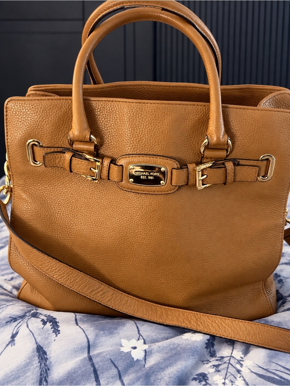 Michael Kors Hamilton Luggage Brown Pebbled Leather Large Satchel Shoulder Bag